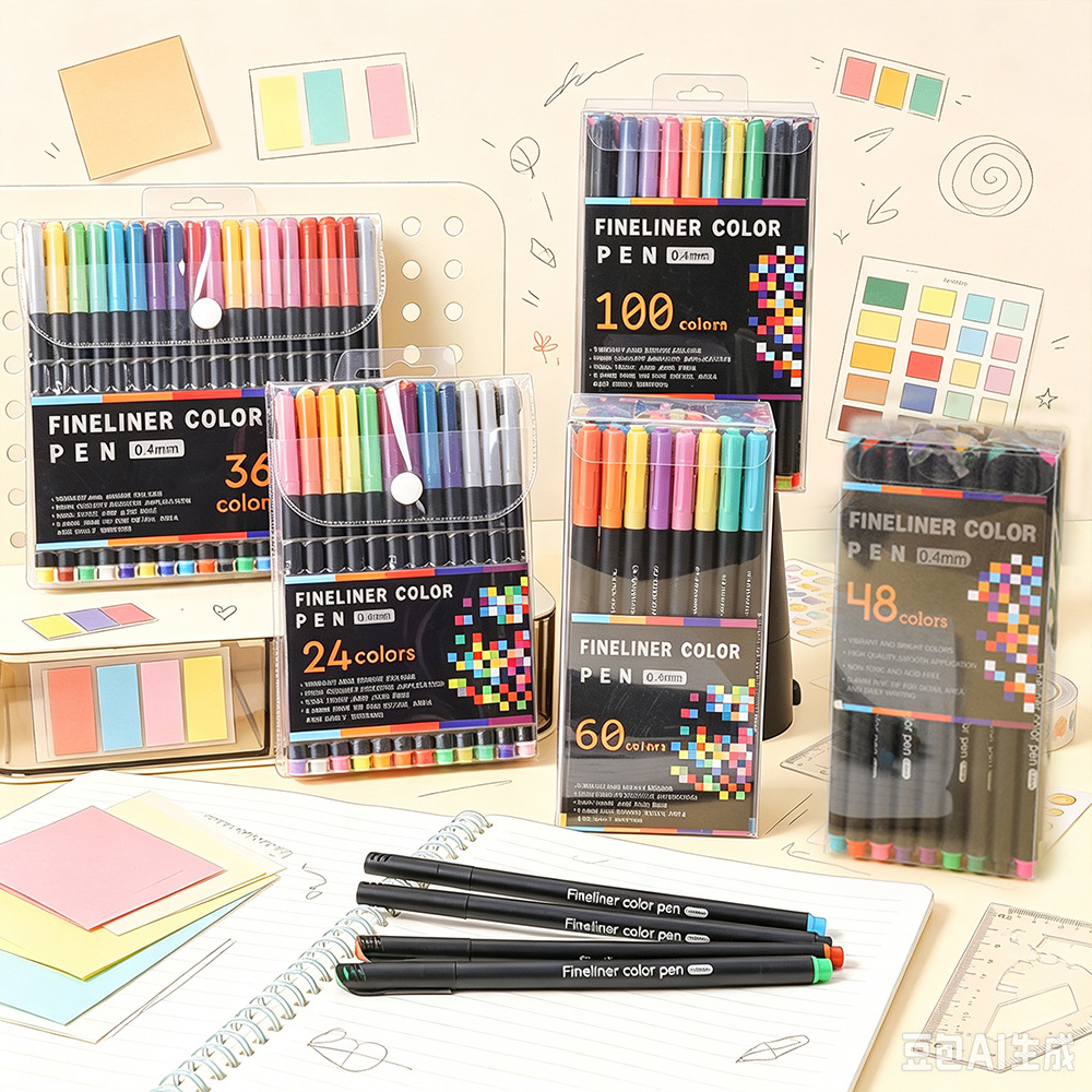 Cross-border colored fineliner pen set for children, water-based art drawing pen, ultra-fine needle tip pen, journal pen, marker pen