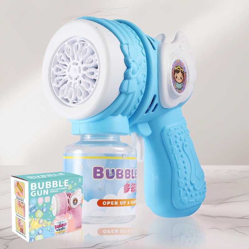 Arma de burbujas con alas de ángel azul