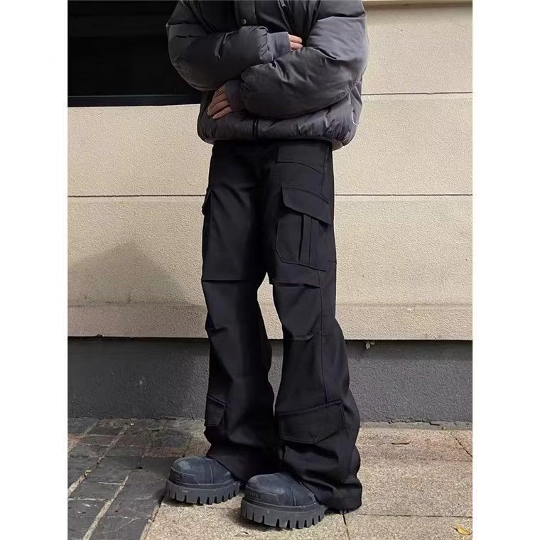 American High Street Multi-Pocket Cargo Pants Unisex Versatile Loose Straight Casual Pants Drapey Dress Pants Trendy Long Pants
