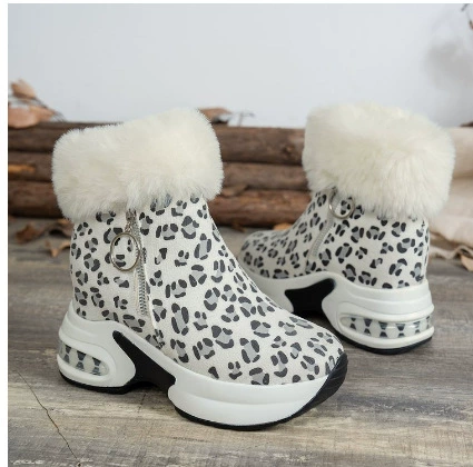 Флисовые зимние ботинки на высокий профиль, женские, корейский стиль, искусственный мех на манжетах, подошва на платформе