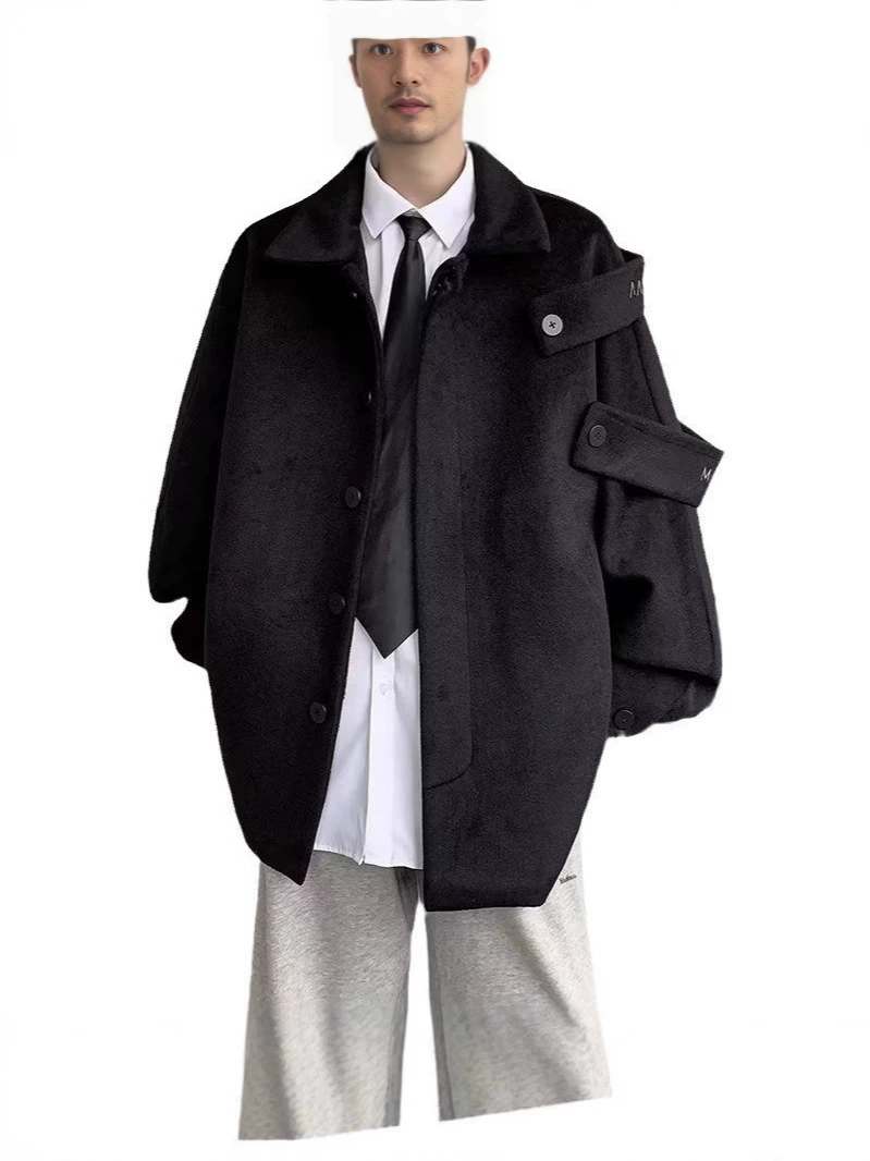 Tide Demi-Season Wool Coat: Retro Small-Design Warm Jacket for Leisure, Oversized Loose Fit