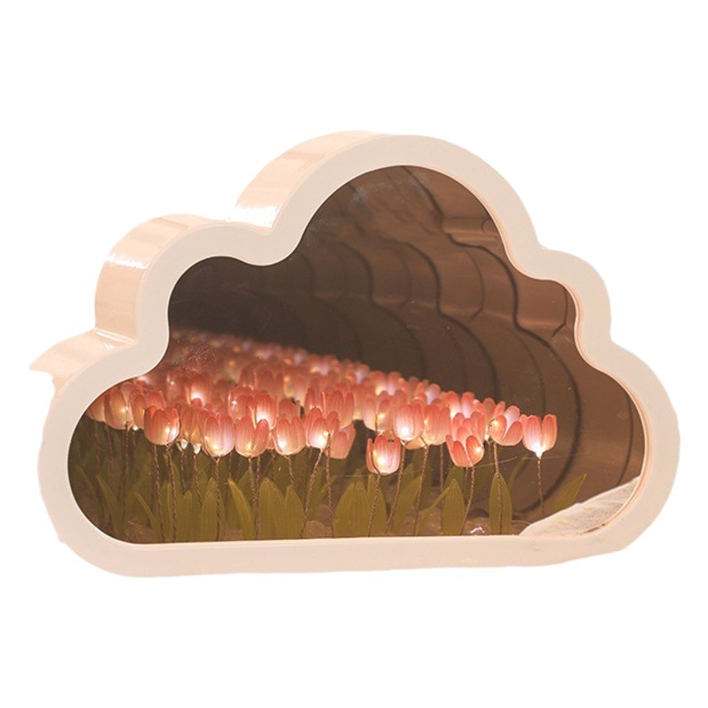 Nube tulipán noche luz DIY espejo hecho a mano flor mar linterna decoración de escritorio regalo cumpleaños pequeño