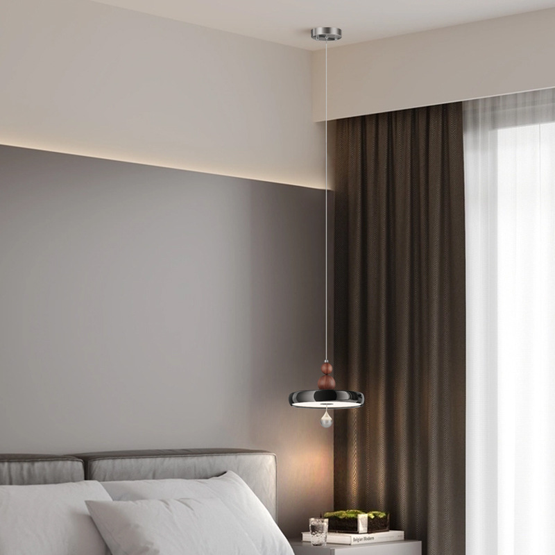 Candelabro pequeño junto a la cama del dormitorio, lámpara de protección ocular de espectro completo, vetas de madera de estilo antiguo que se pueden subir y bajar, candelabro de restaurante de alta gama creativa