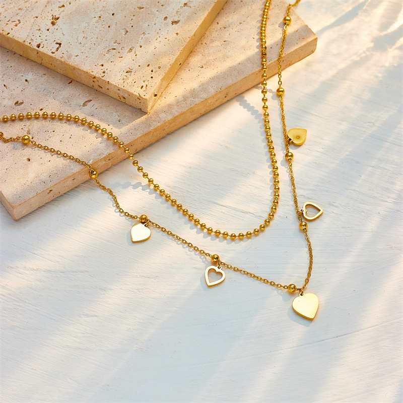 Zircon Inlay Material Layered Necklaces Classification Elegant Lady Heart Shape Titanium Steel Plating Inlay Zircon Layered Necklaces