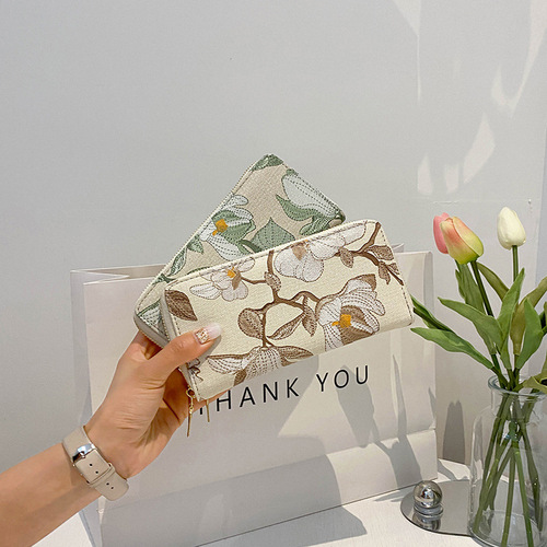New Women's Wallet Korean Style Fashion Flower Evening Handbag Medium Length Money Clip Wallet Casual Phone Bag
