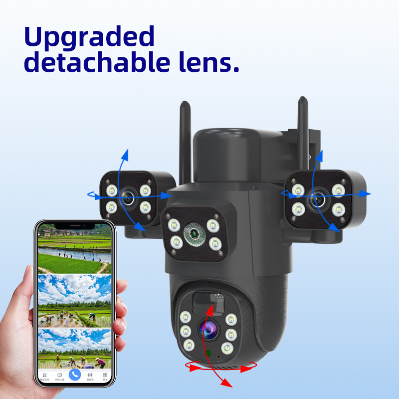 Venta transfronteriza caliente de tres lentes 4G cámara de visión nocturna a todo color intercomunicador de voz al aire libre impermeable monitor solar
