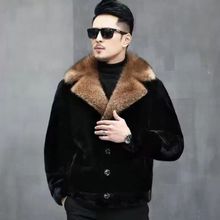 冬季新款男装仿貂绒外套西装领保暖上衣