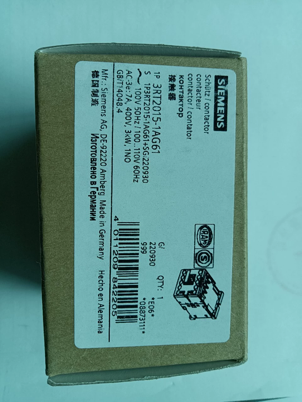 Совершенно новый оригинальный импортный контактор 3RT2015-1AG61