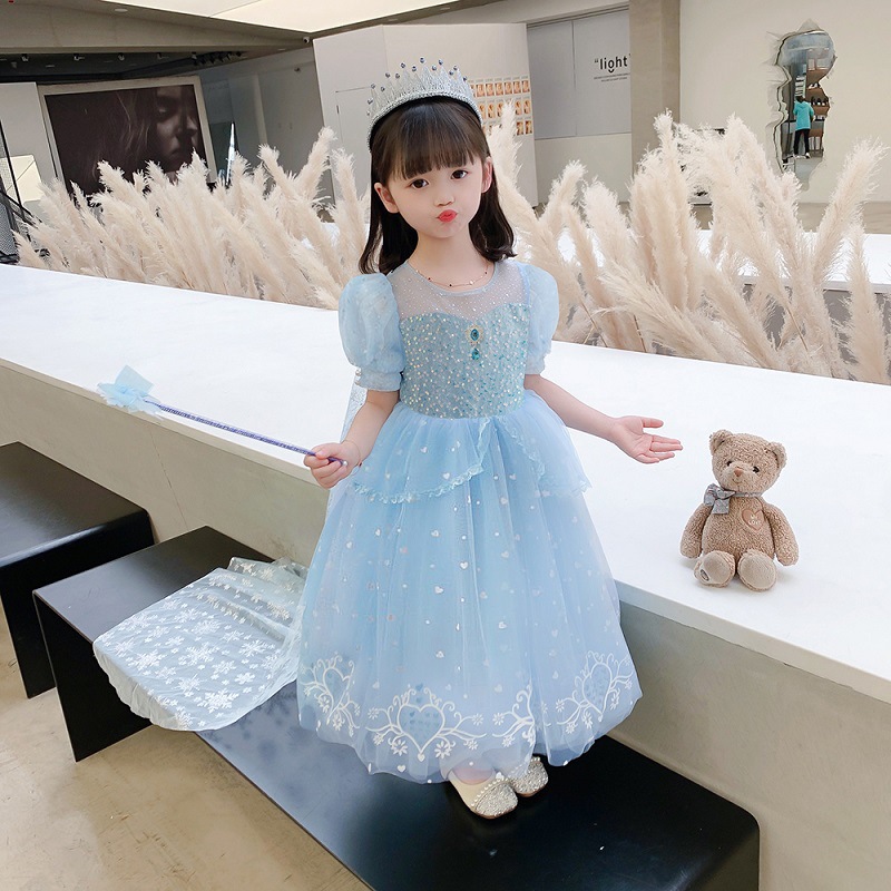 Vestido de princesa Elsa verano manga corta Frozen vestido largo para cumpleaños nuevo modelo