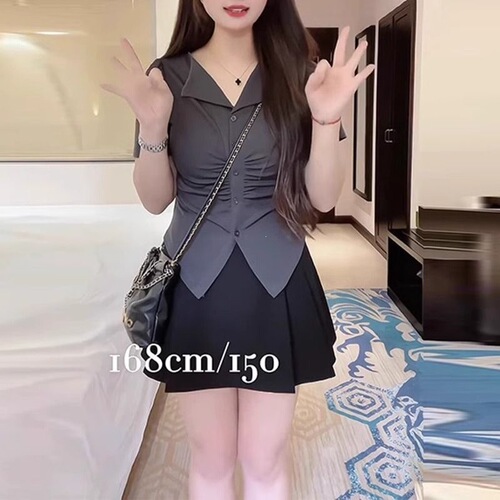 Large size sweet and cool hot girl slim shirt for women, summer fat and slimming design, niche fashion short-sleeved shirt