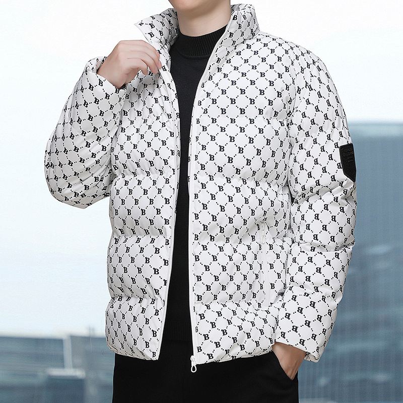 Invierno ropa de algodón de pluma para hombres y mujeres estilo americano marca de moda impresa completa pareja ropa de pan hombre cuello suelto chaqueta de algodón chaqueta grande