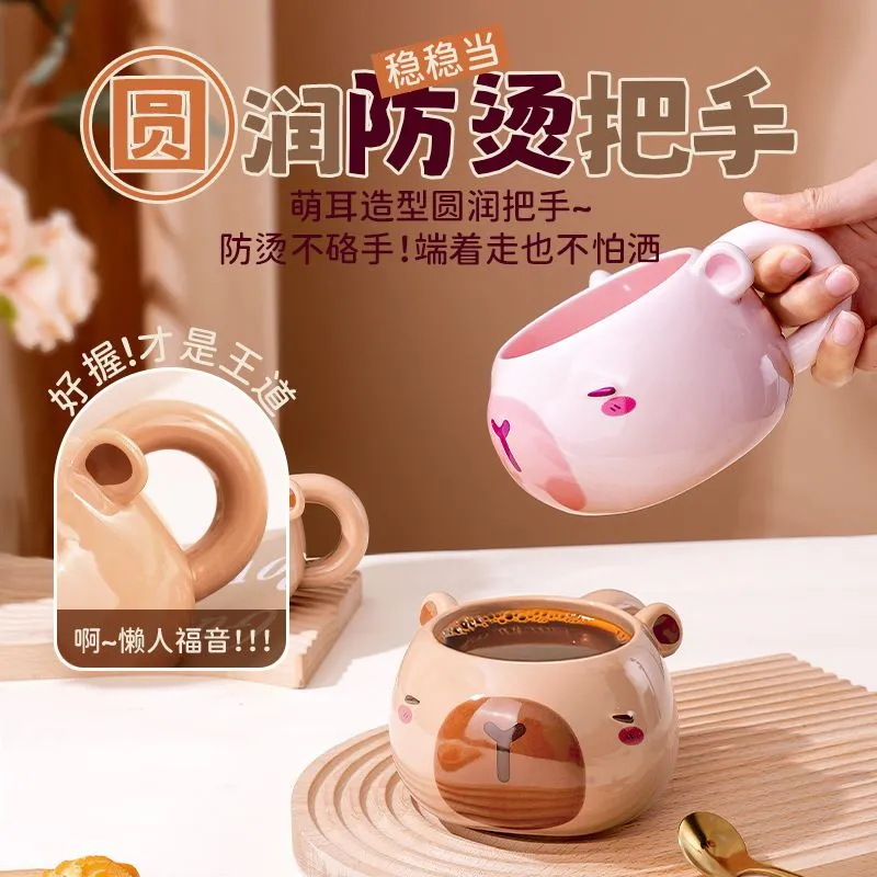Taza con forma de capibara de dibujos animados personalizados de Kapibala Taza de cerámica Taza de bebida de pareja Taza de oficina con regalo a mano