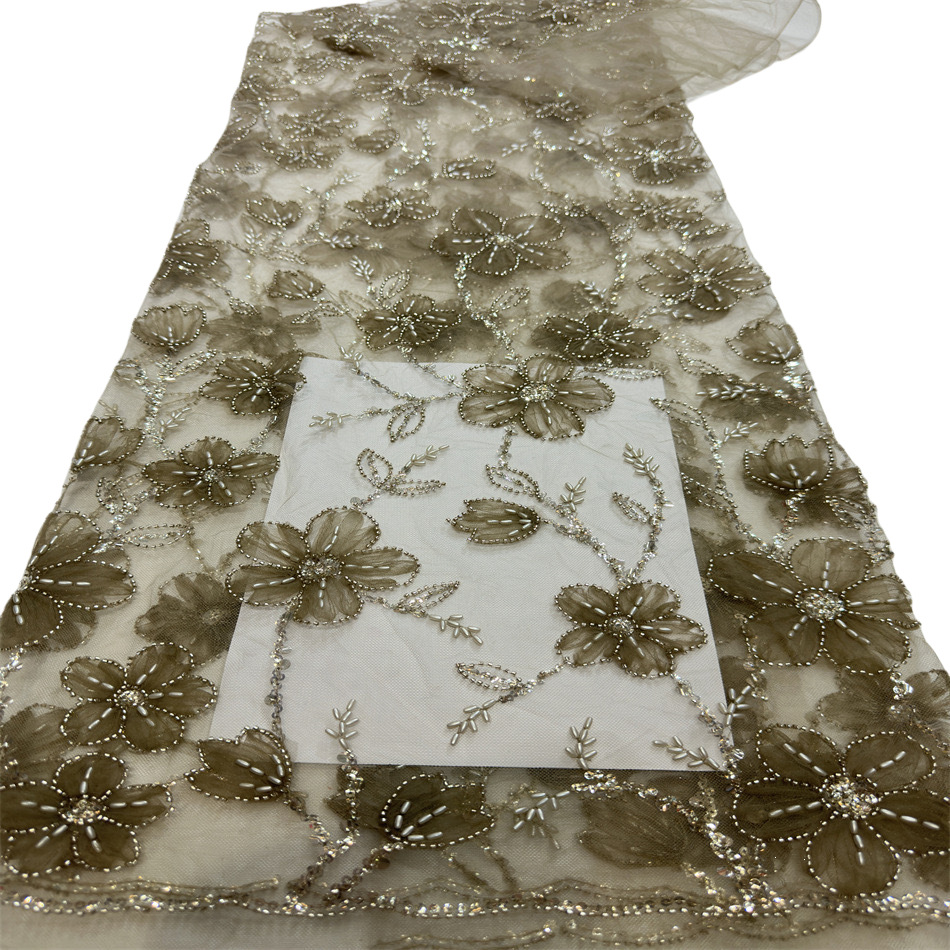 Lujo ligero vestido de boda vestido de moda esquinilla tubo de perlas bordado tela de bordado tridimensional comercio exterior transfronterizo spot bordado
