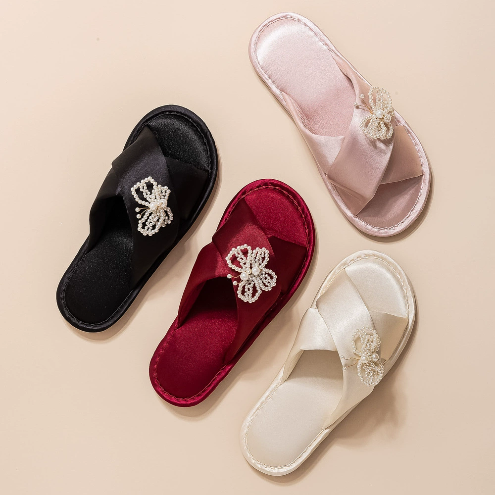 Свадебные подружки невесты, утренние тапочки, приданое невесты, свадебные жемчужные атласные тапочки, иностранные фабрики прямых продаж