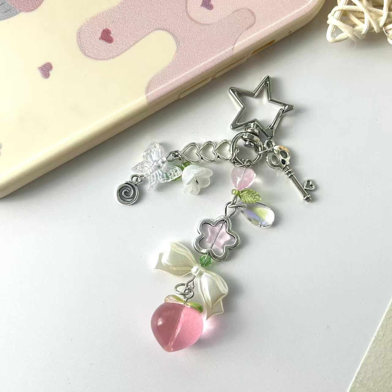 Beaded Craft 1 Piece Bag Star Peach Mobile Phone Chain Resin Beaded Y2k Sweet Mobile Phone Chain