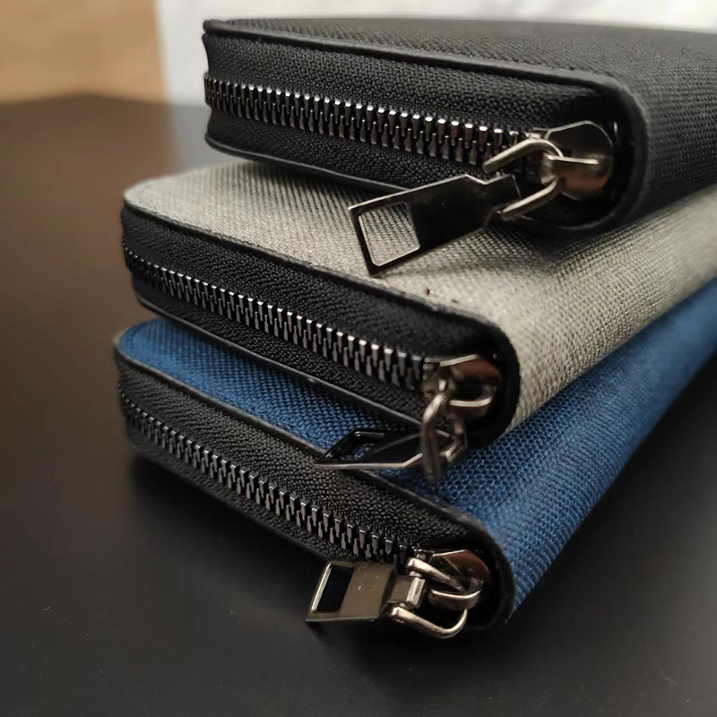 Solid Color Pattern All Seasons Season Men's Gender Sewing Thread Design Classic Style Style Square Shape Men's Solid Color Canvas Zipper Long Wallets