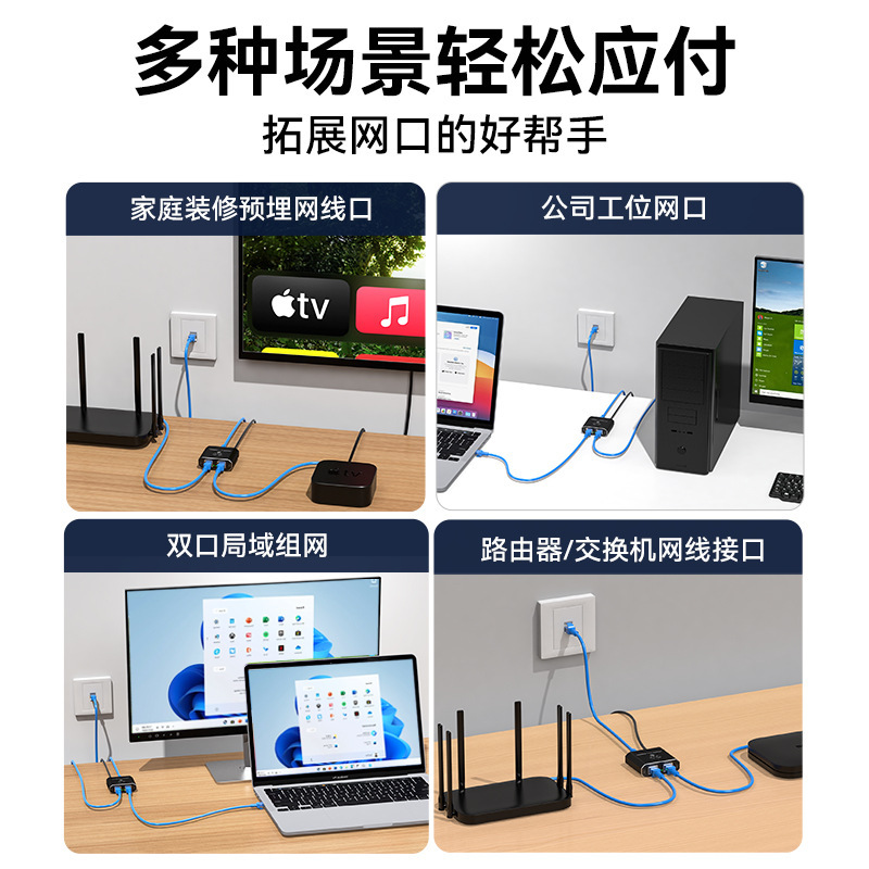 千兆网络分配器1分3 宽带路由路一分三分线器RJ45两台电脑同时上|undefined