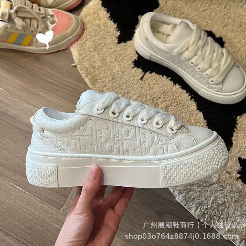D Brand High Version B33 White Shoes Thick-Soled Versatile Women's Shoes Ins Trendy Fashion Sneakers Lace-Up Genuine Leather Casual Sports Shoes
