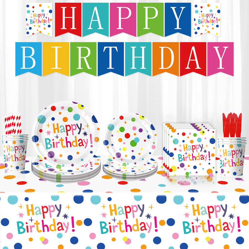 Cross-Border New Colorful Polka Dot Birthday Theme Party Paper Plates Paper Cups Tissue Paper Flag Set Decorative Supplies Cross-Border New Colorful Polka Dot Birthday Theme Party Paper Plates Paper Cups Tissue Paper Flag Set Decorative Supplies