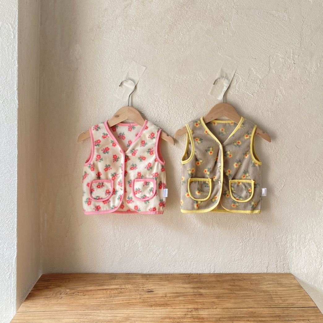 Bebé bebé primavera y otoño floral de terciopelo de doble cara de un solo pecho ropa exterior chaleco niños y niñas bebé niños chaleco caliente