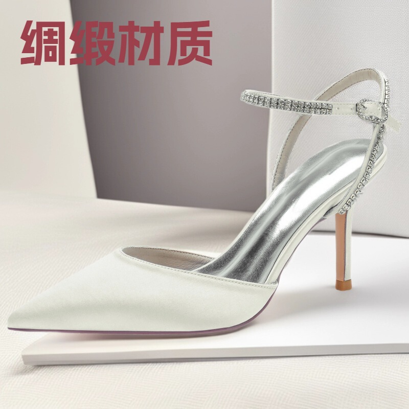 2026 Model High-Heeled Pointed-Toe Diamond Chain Back-Strap Wedding Shoes Bride Shoes Bridesmaid Shoes Party Shoes 1963-21