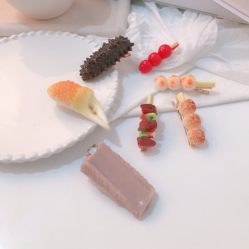 Funny pork ribs, simulated food, crab claws, funny barbecue hairpins, sea cucumbers, creative side clips, candied haws hair accessories