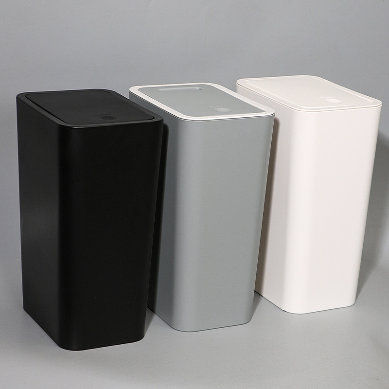 Trash Bin Household Living Room Bathroom Large Capacity Push-type Odor-proof Trash Bin with Lid Office Waste Paper Bin