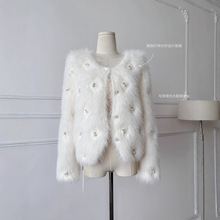 千金感毛茸茸珍珠扣满天星仿貂毛针织开衫外套毛衣2025秋季新款
