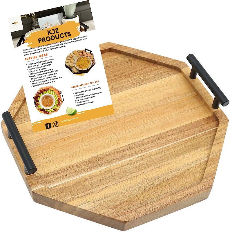 六边形相思木托盘实木带把手上菜盘跨境点心盘创意日式早餐托盘