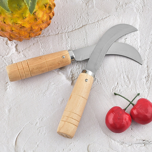 不锈钢小弯刀 家用水果刀割刀木柄果皮削皮刀 菠萝铲 菠萝去眼器