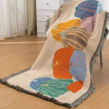 工厂批发90*180cm南瓜沙发垫编织提花汉麻直排沙发巾双面流苏防滑