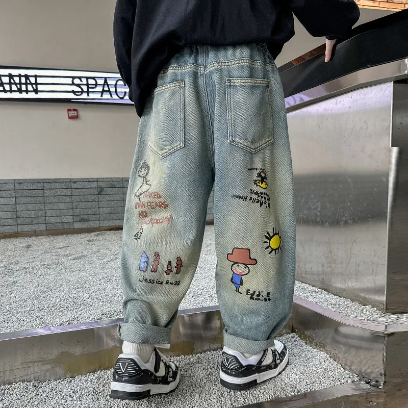 男児ジーパン春秋タイプ子供ズボン男の子ファッションゆるい長ズボン2025新型子供服の子供ズボン|undefined