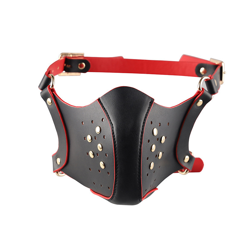 Leather Dog Head Mask with Purple Ears, Human K9 Costume Headgear — detail image 21
