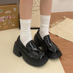厚底黑色法式樂福鞋女2022新款秋冬季百搭粗跟英倫小皮鞋