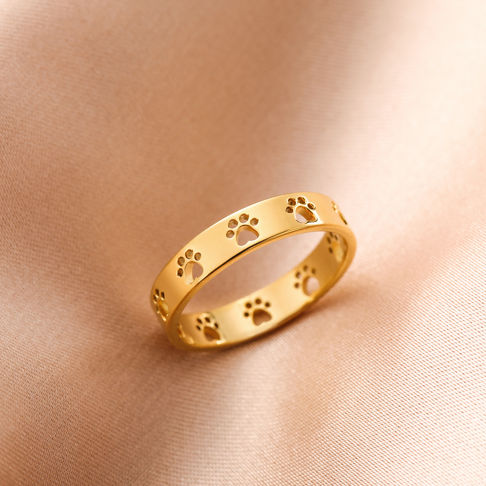 Titanium Steel Cute Simple Style Paw Print Plating Rings display picture 2