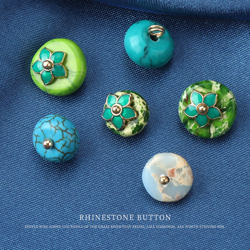 Blue turquoise flower holder Button cheongsam Tang suit vest Hanfu new Chinese retro silk shirt button Blue turquoise flower holder Button cheongsam Tang suit vest Hanfu new Chinese retro silk shirt button