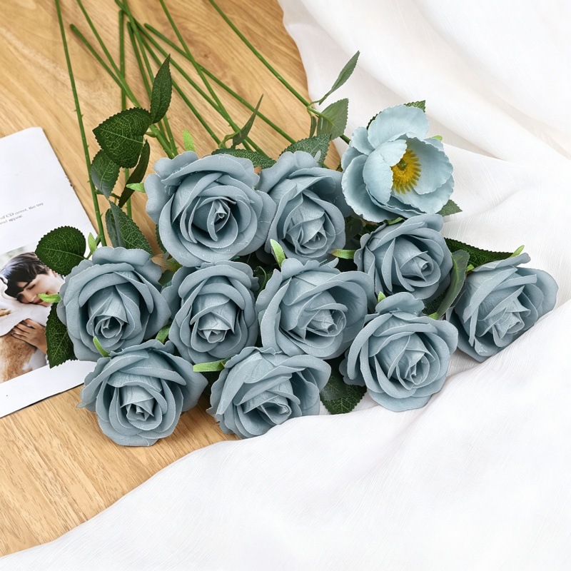 Simulación de flores de rosa única rosa de San Valentín boda en el hogar flores falsas flores artificiales sensación de tela de terciopelo rosa