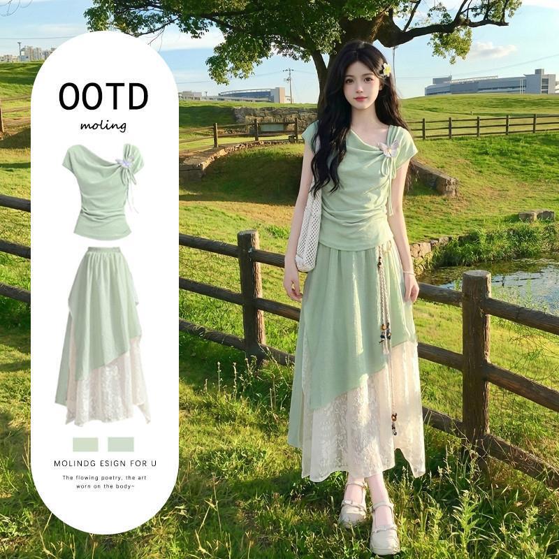 Yunnan Travel Outfit: Dopamine Forest-Style Green Dress, Especially Beautiful for Early Summer Vacations, Cinched Waist Mini Dress Yunnan Travel Outfit: Dopamine Forest-Style Green Dress, Especially Beautiful for Early Summer Vacations, Cinched Waist Mini Dress