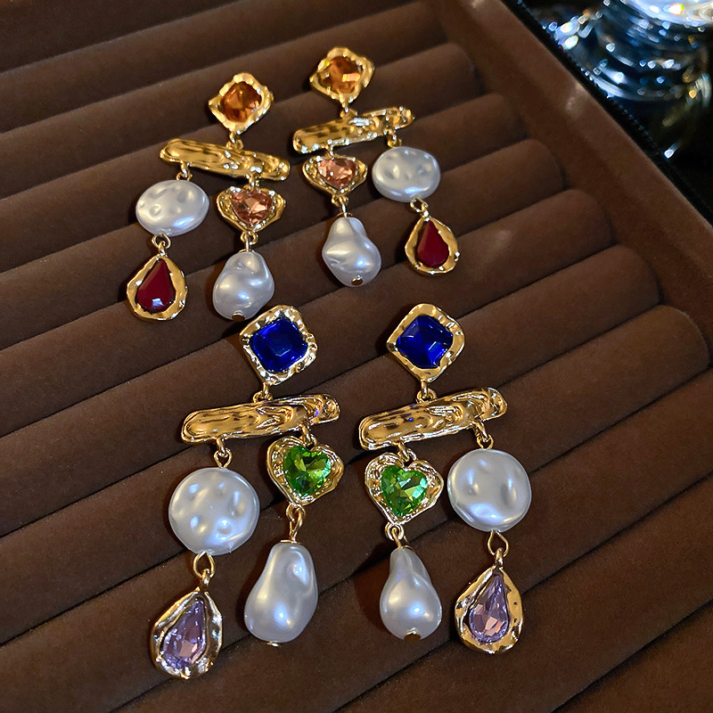Alloy Material 1 Pair Retro Water Droplets Inlay Alloy Rhinestones Drop Earrings