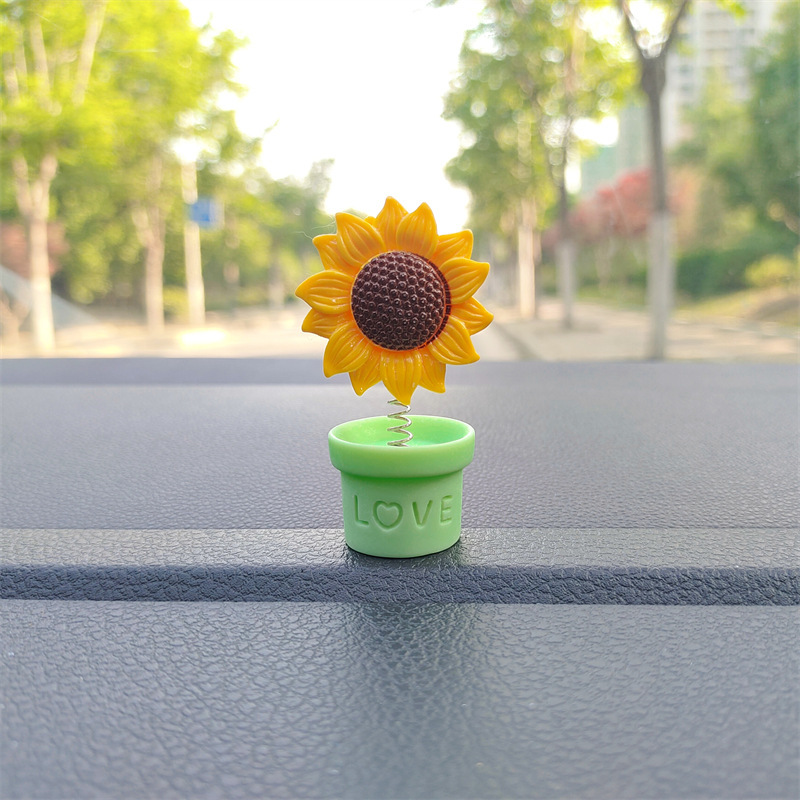Cute girasol de dibujos animados adornos de automóviles frescos flores en maceta consola central de automóviles decoración de automóviles eléctricos