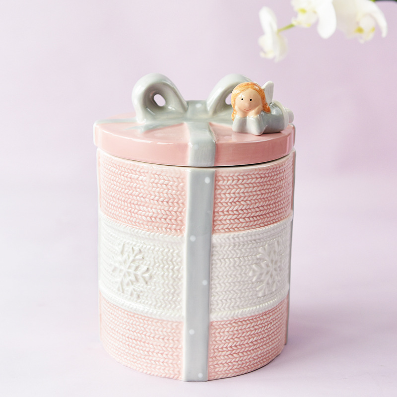 Angel de boda americana Día de San Valentín rosa corazón de la niña cerámica sellado latas de almacenamiento latas de almacenamiento puede decorar adornos