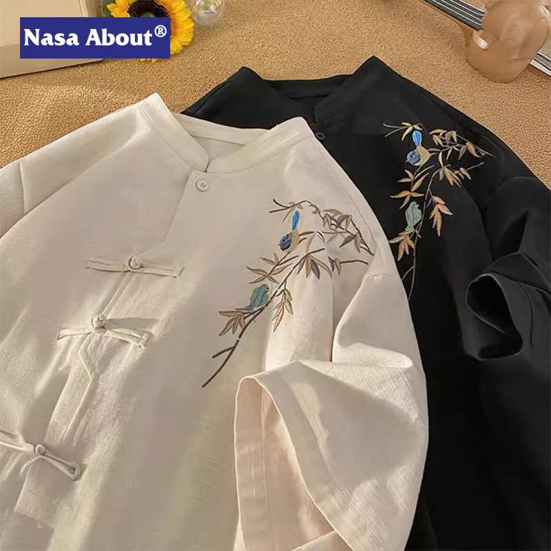 NASA New Chinese Style National Style Shirt Men's Short-sleeved Summer Ice Silk Shirt 2024 New Casual Loose Thin Coat NASA New Chinese Style National Style Shirt Men's Short-sleeved Summer Ice Silk Shirt 2024 New Casual Loose Thin Coat