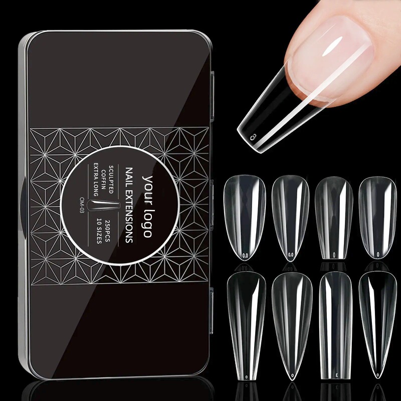 High-Quality Transparent Acrylic Nails with Various Shapes, Almond Coffin Press, French Stiletto Manicure Art Extension