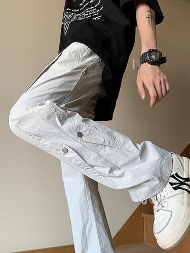 American functional pants for men, summer thin loose street style straight leg casual trendy micro platform paratrooper quick-dry work pants