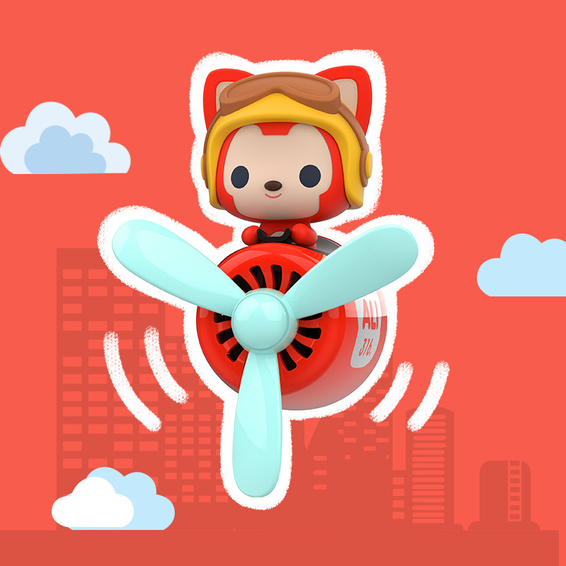 阿狸飞行员汽车车载香薰 正版卡通小飞机扇叶旋转汽车出风口香水