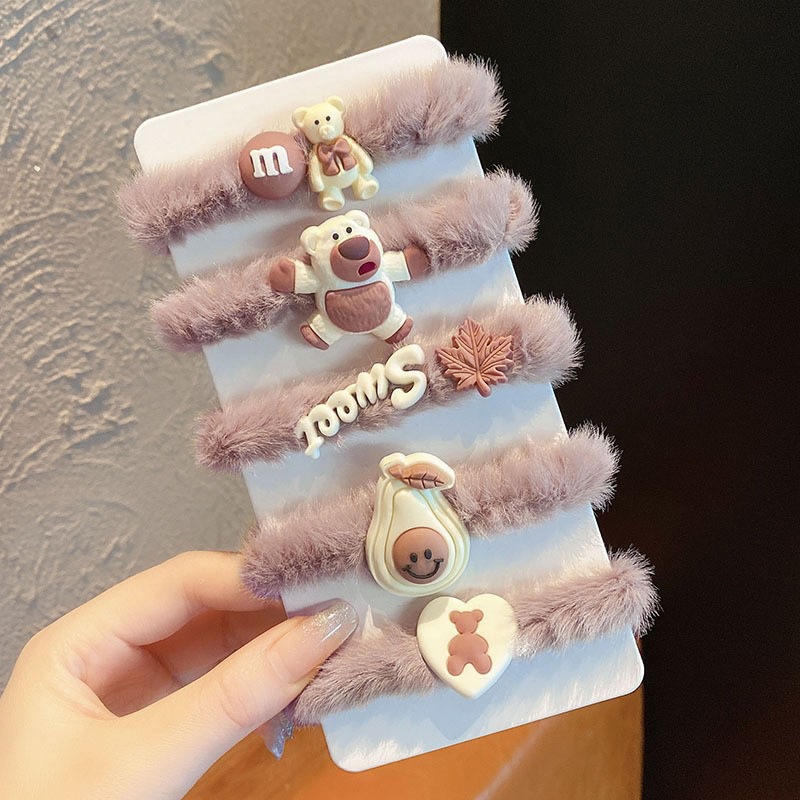 Otoño e Invierno nueva banda de pelo de peluche de dibujos animados leche marrón arco flor pelo cuerda traje Internet celebridad mismo estilo soporte generación pelo