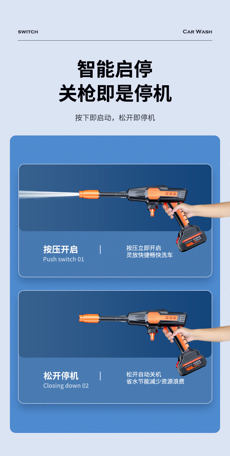 Kafeila Wireless High-Pressure Car Wash Water Gun Household Rechargeable Lithium Battery Car Wash Machine Multi-Functional Portable Car Wash Machine