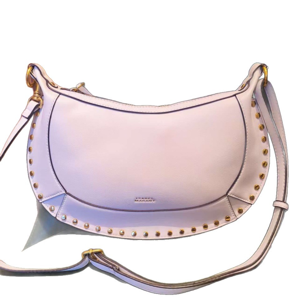 IS French Vintage Cross-border Hot-selling Studded Classic Half-Moon Bag Genuine Leather Shoulder Crossbody Bag Fashionable Handbag - Thumbnail 5
