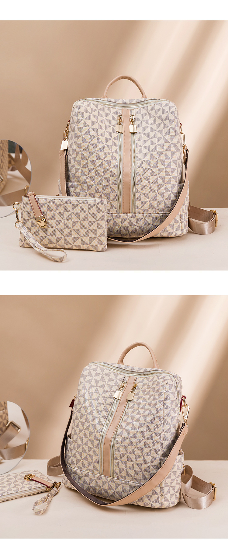 Mochila mujer estampada de moda con cartera gran capacidad_voghion.com