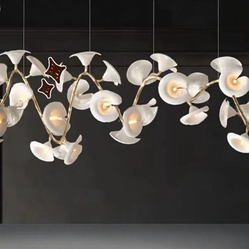 Nordic Designer Ginkgo Leaf Restaurant Chandelier Modern Light Luxury Dining Table Bar Island Table Creative Petal Long Chandelier